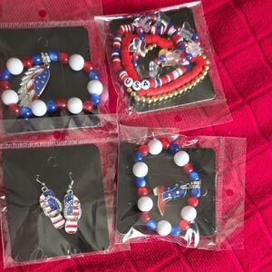 Fashion Jewelry Red White Blue Patriotic Beaded Bracelet Set